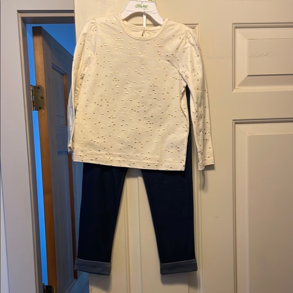 Little Me Cream and Navy Kids Long Sleeve Shirt and Pants Set